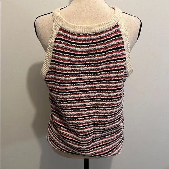 Belldini Red Black Blue Cream Striped Knit Tank Top - Picture 3 of 5